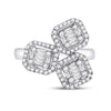 14k White Gold Womens Baguette Diamond Triple Square Cluster Ring 5/8 Cttw