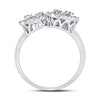 14k White Gold Womens Baguette Diamond Triple Square Cluster Ring 5/8 Cttw