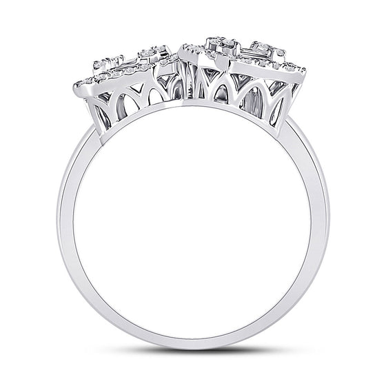 14k White Gold Womens Baguette Diamond Triple Square Cluster Ring 5/8 Cttw