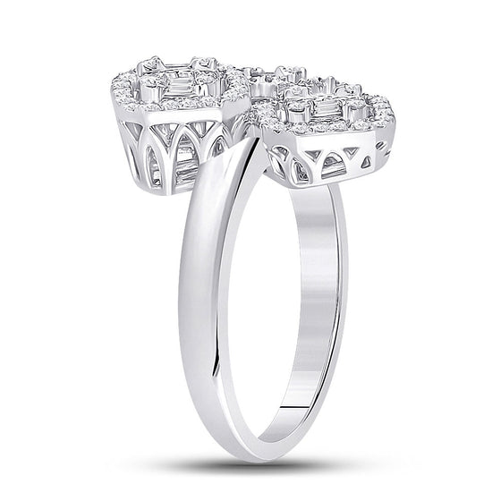 14k White Gold Womens Baguette Diamond Triple Square Cluster Ring 5/8 Cttw