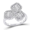 14k White Gold Womens Baguette Diamond Triple Square Cluster Ring 5/8 Cttw