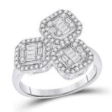  14k White Gold Womens Baguette Diamond Triple Square Cluster Ring 5/8 Cttw