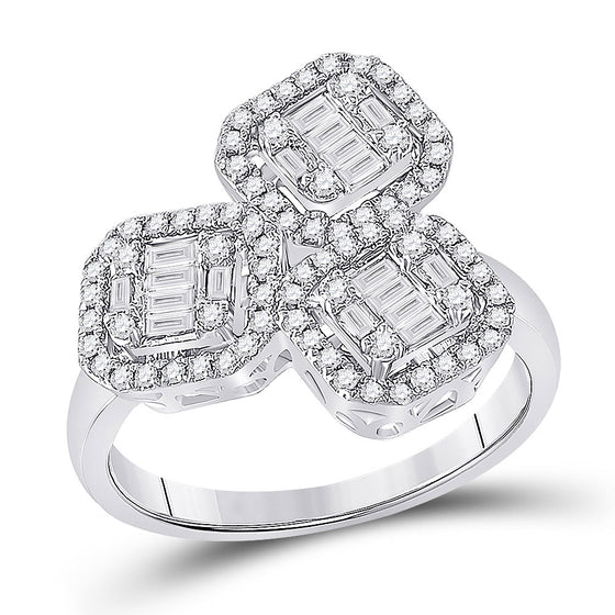 14k White Gold Womens Baguette Diamond Triple Square Cluster Ring 5/8 Cttw