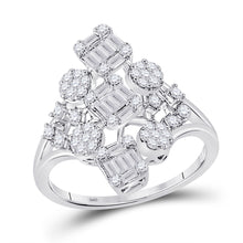  14k White Gold Womens Baguette Diamond Scattered Cluster Ring 3/4 Cttw