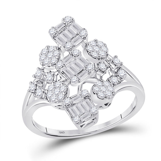 14k White Gold Womens Baguette Diamond Scattered Cluster Ring 3/4 Cttw