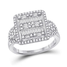  14k White Gold Womens Baguette Diamond Square Cluster Ring 7/8 Cttw