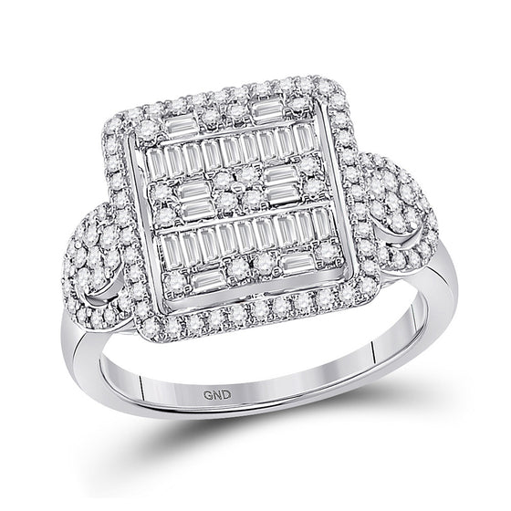 14k White Gold Womens Baguette Diamond Square Cluster Ring 7/8 Cttw