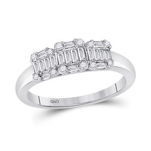  14k White Gold Womens Baguette Diamond Cluster 3-stone Ring 1/2 Cttw