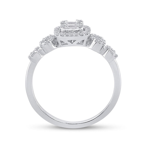 14k White Gold Womens Baguette Diamond Square Cluster Ring 1/2 Cttw