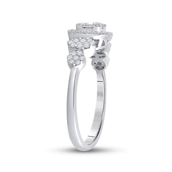 14k White Gold Womens Baguette Diamond Square Cluster Ring 1/2 Cttw