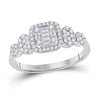 14k White Gold Womens Baguette Diamond Square Cluster Ring 1/2 Cttw
