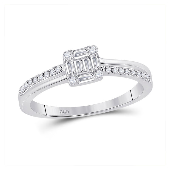 14k White Gold Womens Baguette Diamond Square Cluster Ring 1/4 Cttw