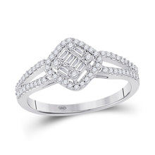  14k White Gold Womens Baguette Diamond Offset Square Cluster Ring 3/8 Cttw