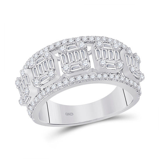 14k White Gold Womens Baguette Diamond Fashion Band Ring 1-1/4 Cttw