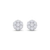 10k White Gold Womens Round Diamond Flower Cluster Earrings 1/10 Cttw