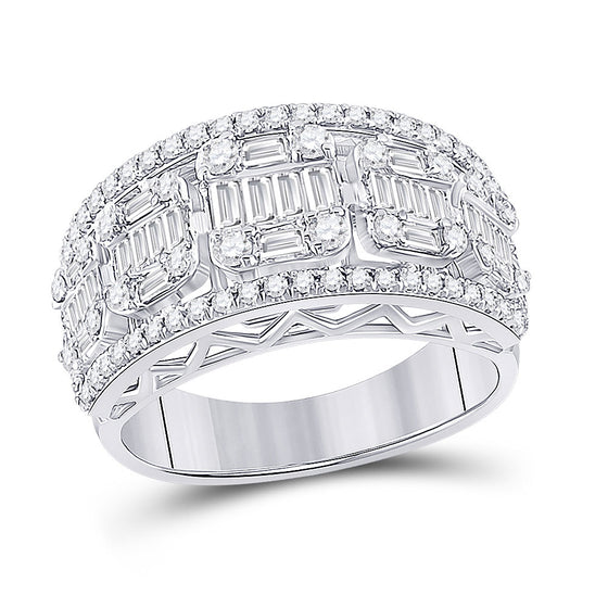 14k White Gold Womens Baguette Diamond Fashion Band Ring 1-1/4 Cttw