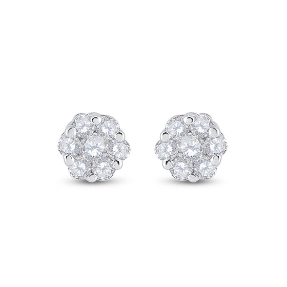 10k White Gold Womens Round Diamond Cluster Earrings 1/6 Cttw