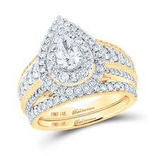  14k Yellow Gold Pear Diamond Bridal Wedding Ring Band Set 2 Cttw