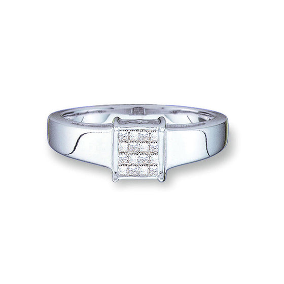 14k White Gold Womens Princess Diamond Cluster Ring 1/5 Cttw