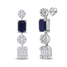  14k White Gold Womens Emerald Blue Sapphire Diamond Dangle Earrings 2 Cttw