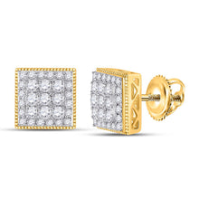  14k Yellow Gold Round Diamond Square Earrings 1 Cttw