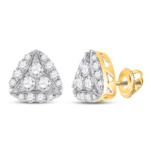  14k Yellow Gold Womens Round Diamond Triangle Cluster Earrings 7/8 Cttw
