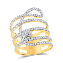  14k Yellow Gold Womens Round Diamond Spiral Strand Cluster Ring 1 Cttw