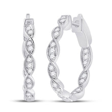  14k White Gold Womens Round Diamond Fashion Hoop Earrings 1/4 Cttw