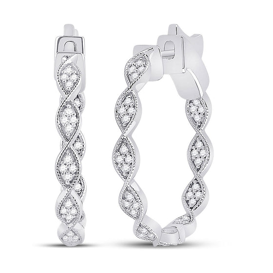 14k White Gold Womens Round Diamond Fashion Hoop Earrings 5/8 Cttw