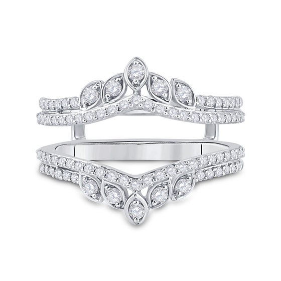 14k White Gold Womens Round Diamond Wedding Wrap Ring Guard Enhancer 5/8 Cttw