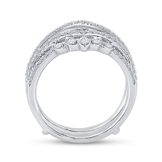 14k White Gold Womens Round Diamond Wedding Wrap Ring Guard Enhancer 5/8 Cttw