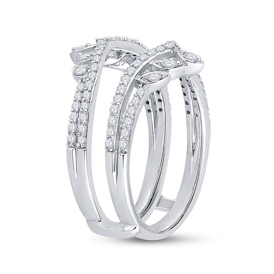 14k White Gold Womens Round Diamond Wedding Wrap Ring Guard Enhancer 5/8 Cttw