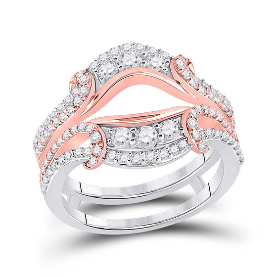 14k Two-tone Gold Womens Round Diamond Wedding Wrap Band Ring Guard Enhancer 1 Cttw