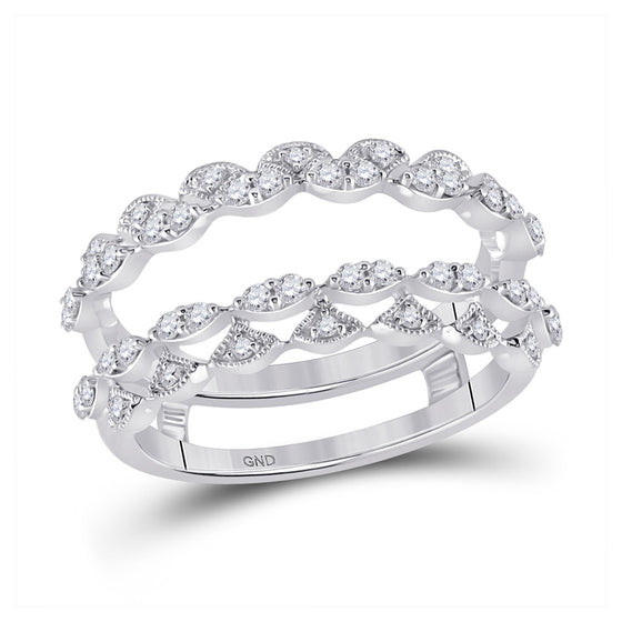 14k White Gold Womens Round Diamond Wedding Wrap Wrap Ring Guard Enhancer 3/8 Cttw