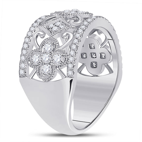 14k White Gold Womens Round Diamond Filigree Fashion Ring 5/8 Cttw