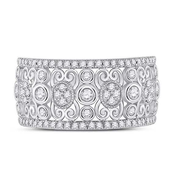 14k White Gold Womens Round Diamond Scroll Cluster Band Ring 5/8 Cttw