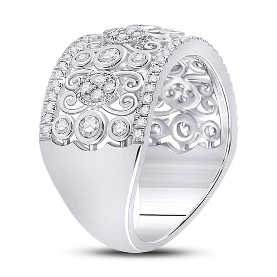 14k White Gold Womens Round Diamond Scroll Cluster Band Ring 5/8 Cttw