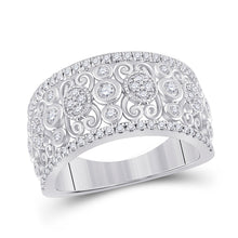  14k White Gold Womens Round Diamond Scroll Cluster Band Ring 5/8 Cttw
