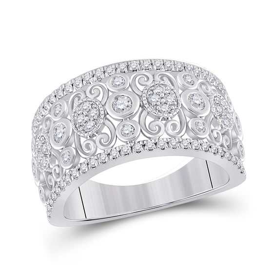 14k White Gold Womens Round Diamond Scroll Cluster Band Ring 5/8 Cttw