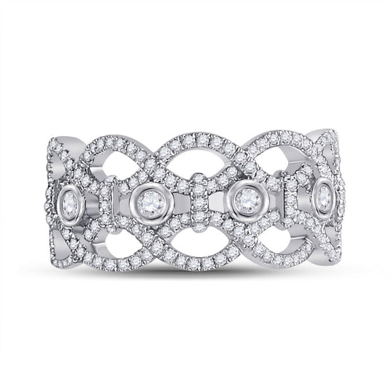 14k White Gold Womens Round Diamond Woven Fashion Ring 5/8 Cttw