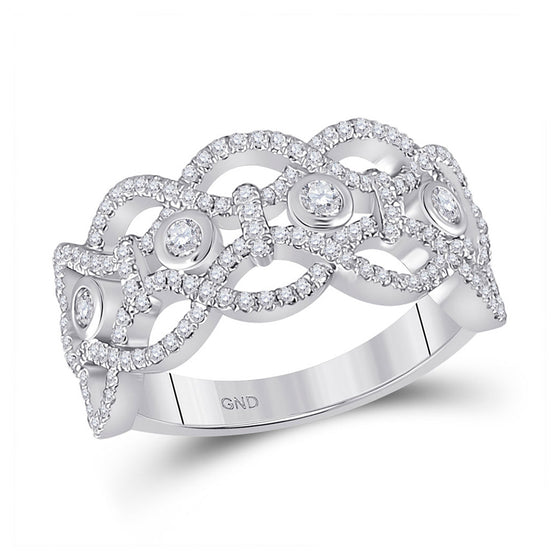 14k White Gold Womens Round Diamond Woven Fashion Ring 5/8 Cttw