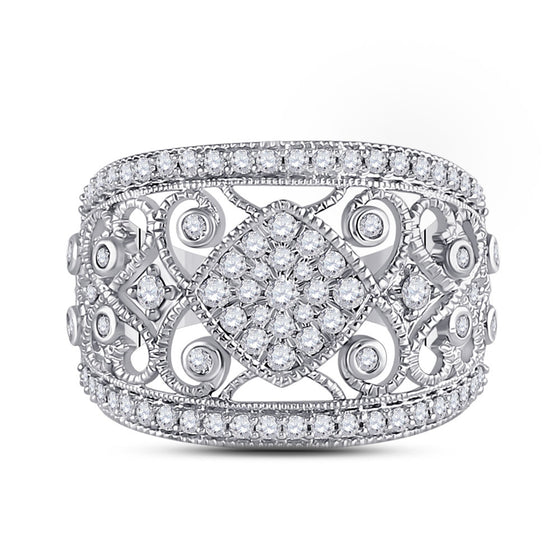 14k White Gold Womens Round Diamond Filigree Fashion Ring 3/4 Cttw