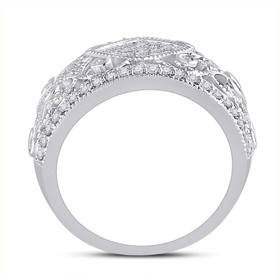 14k White Gold Womens Round Diamond Filigree Fashion Ring 3/4 Cttw