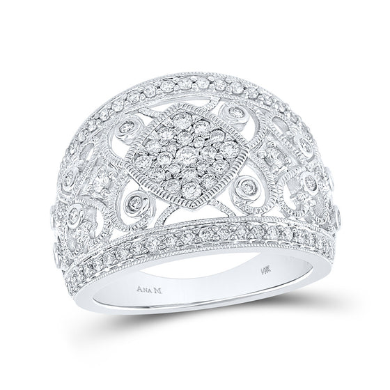 14k White Gold Womens Round Diamond Filigree Fashion Ring 3/4 Cttw