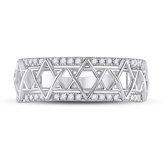 10k White Gold Womens Round Diamond Magen David Star Ring 1/5 Cttw