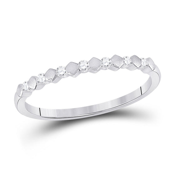 14k White Gold Womens Round Diamond Stackable Band Ring 1/10 Cttw