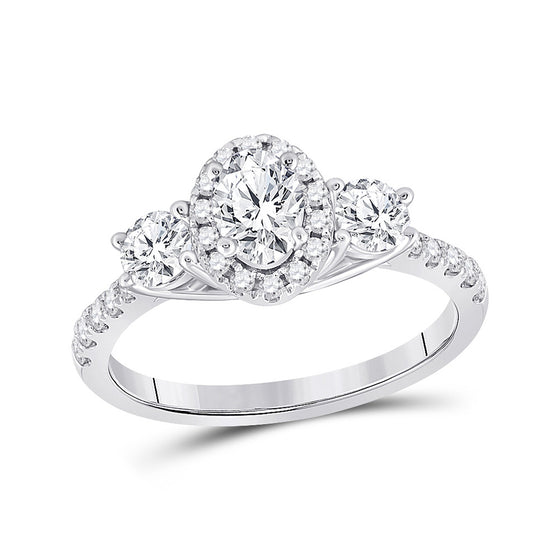 14k White Gold Oval Diamond 3-stone Bridal Wedding Engagement Ring 1-1/5 Cttw
