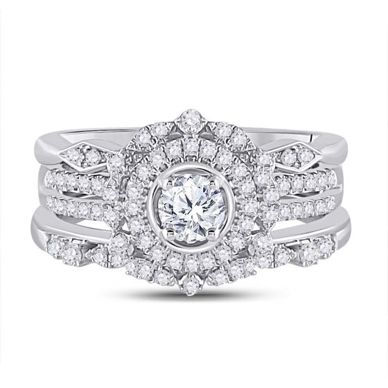 14k White Gold Round Diamond Bridal Wedding Ring Band Set 1 Cttw