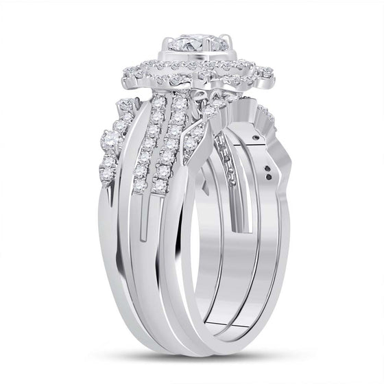 14k White Gold Round Diamond Bridal Wedding Ring Band Set 1 Cttw