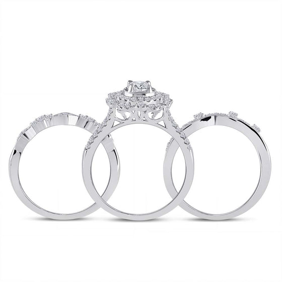 14k White Gold Round Diamond Bridal Wedding Ring Band Set 1 Cttw
